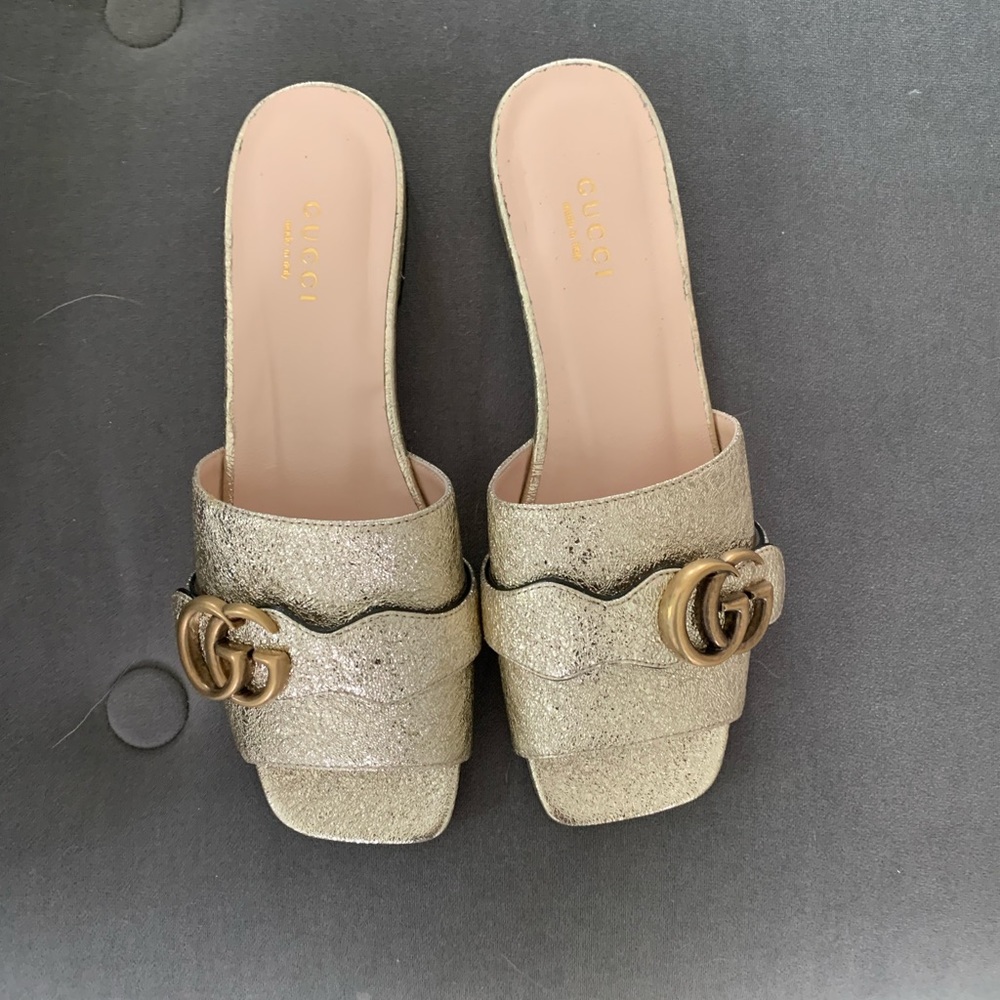-Gucci  Double G Logo Leather Slides w/ Tags
